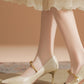 Ivory Pearl Strap Metallic Heel Mary Jane Pumps