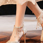 Gold Glitter Pointed Heels Crystal Fringe Stiletto