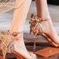 Rose Gold Metallic Sandals Glitter Rhinestone Bow
