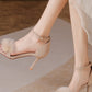 Beige Suede Fur Sandals Ankle Strap Heels