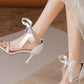 White Pearl Chain Sandals Ribbon Bow Heels
