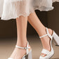 White Rhinestone Platform Block Heel Sandals
