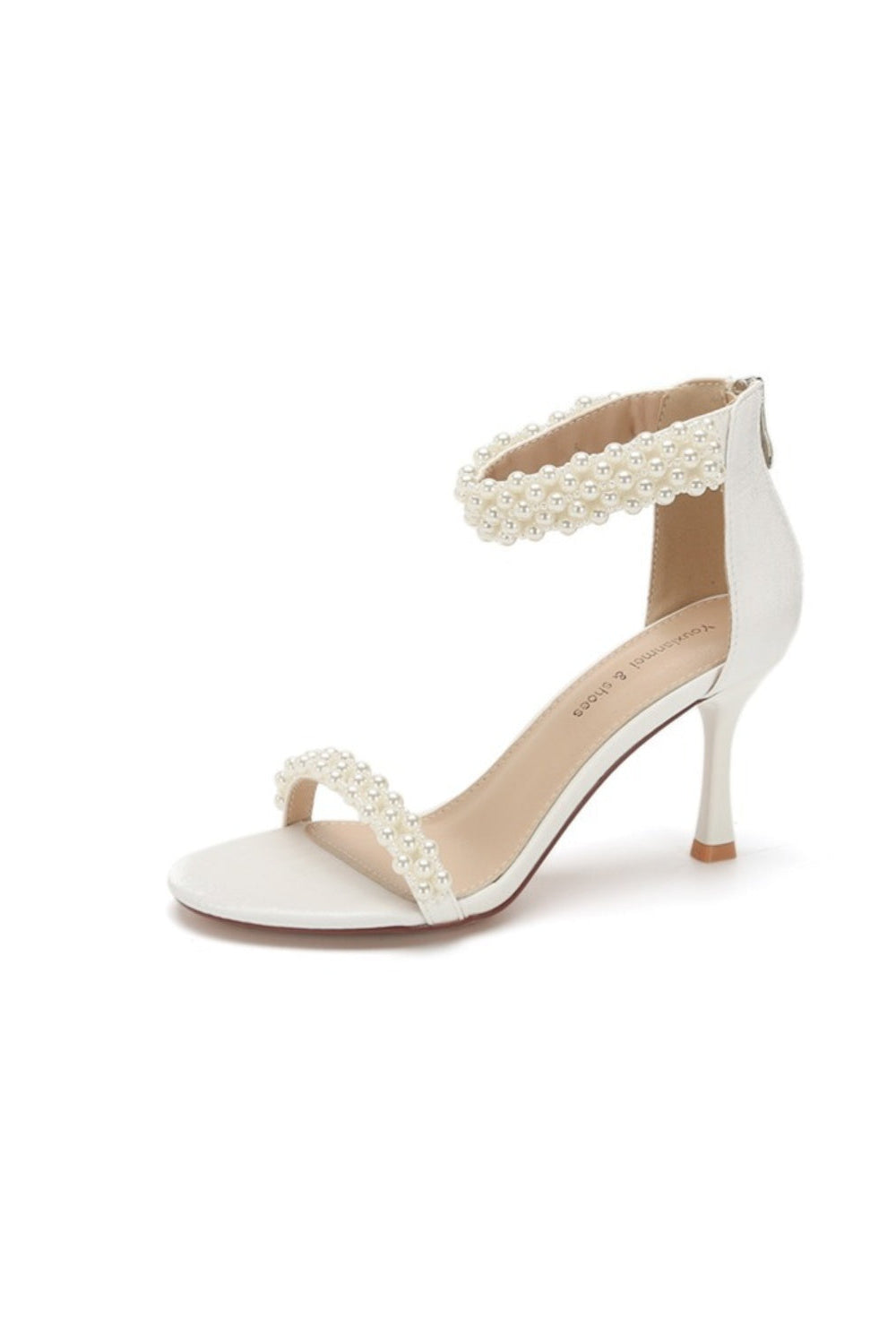 White Pearl Strappy Sandals Stiletto High Heels