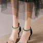Black Pearl Rhinestone Sandals Ankle Strap Heels