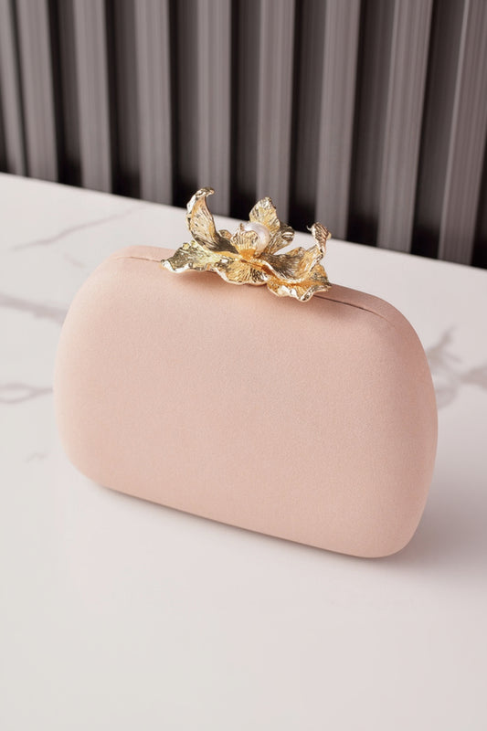 Velvet Clutch Purse Handbag with Pearl Floral Clasp