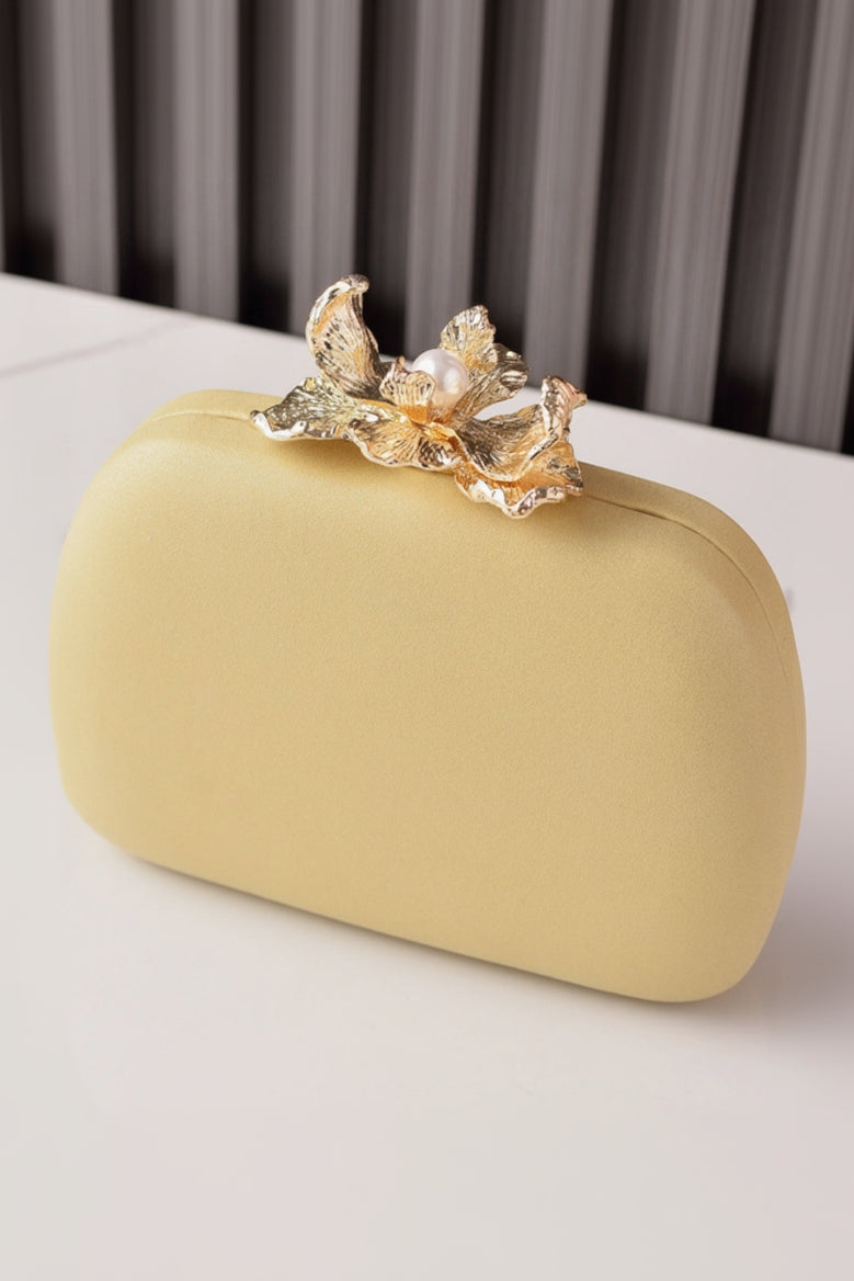 Velvet Clutch Purse Handbag with Pearl Floral Clasp