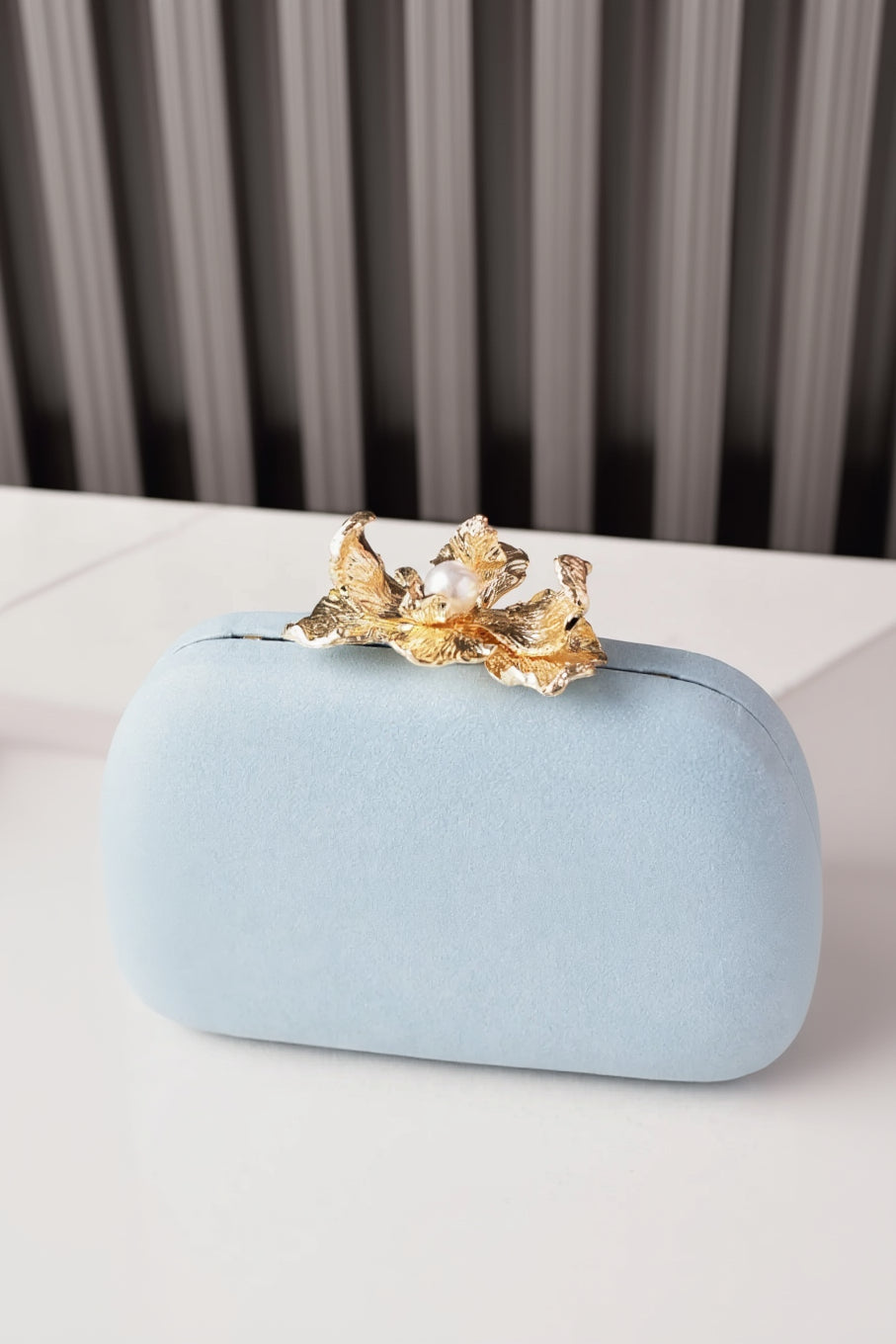 Velvet Clutch Purse Handbag with Pearl Floral Clasp