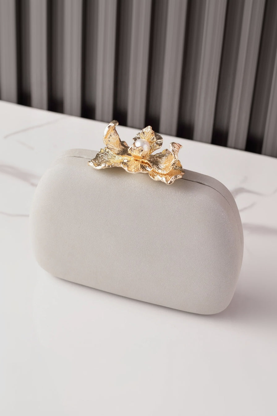 Velvet Clutch Purse Handbag with Pearl Floral Clasp