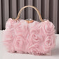 Tulle Rose Clutch Purse Handbag with Rhinestone Handle