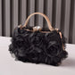 Tulle Rose Clutch Purse Handbag with Rhinestone Handle