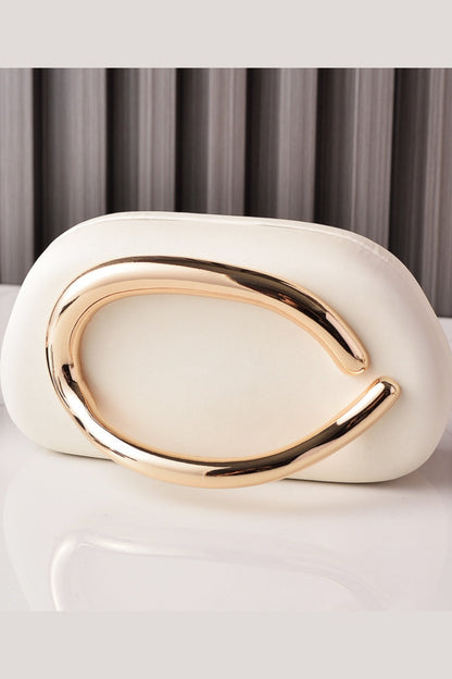 Sleek Structured Clutch Purse Handbag with Gold Sculptural Clasp