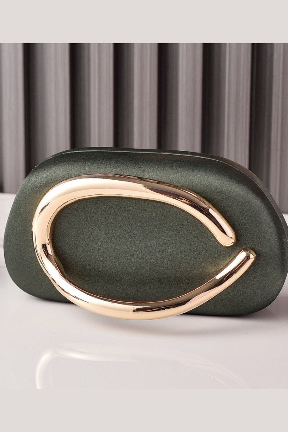 Sleek Structured Clutch Purse Handbag with Gold Sculptural Clasp