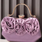 Satin Rose Clutch Purse Handbag Crystal Clasp Rhinestone Handle