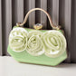 Satin Rose Clutch Purse Handbag Crystal Clasp Rhinestone Handle