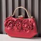 Satin Rose Clutch Purse Handbag Crystal Clasp Rhinestone Handle