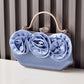 Satin Rose Clutch Purse Handbag Crystal Clasp Rhinestone Handle