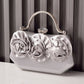 Satin Rose Clutch Purse Handbag Crystal Clasp Rhinestone Handle