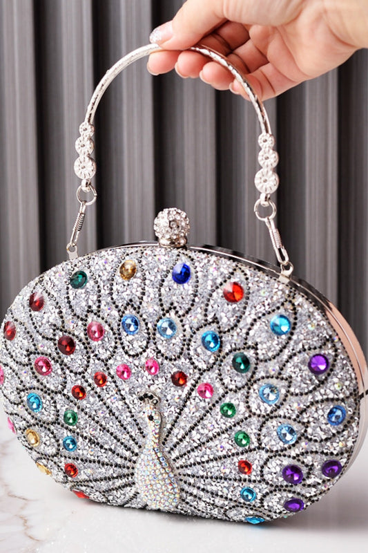 Rhinestone Peacock Clutch Purse Handbag with Crystal Clasp