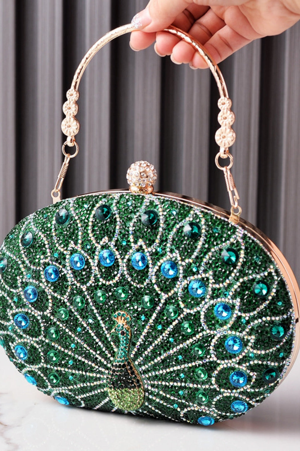 Rhinestone Peacock Clutch Purse Handbag with Crystal Clasp
