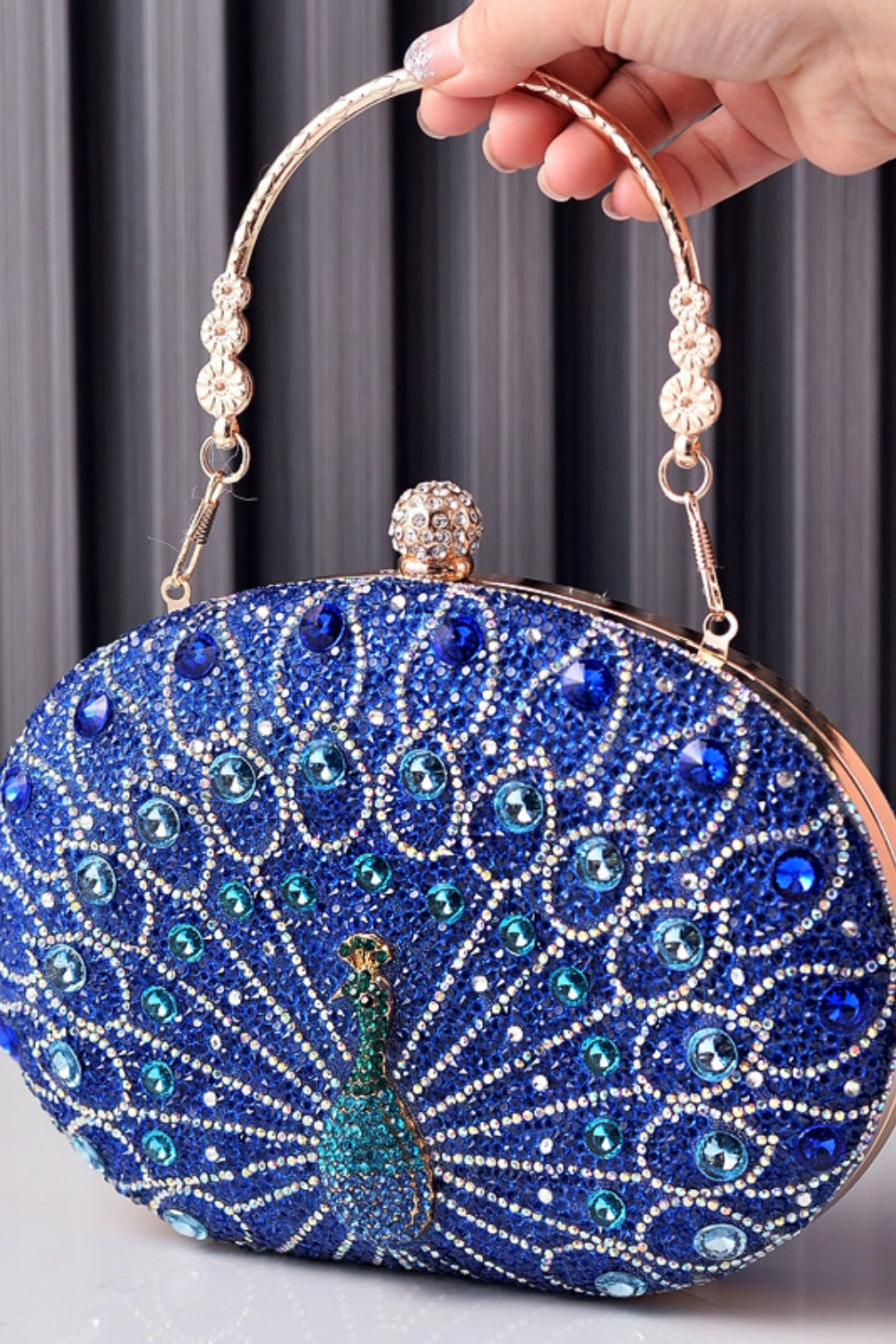 Rhinestone Peacock Clutch Purse Handbag with Crystal Clasp