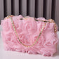 Tulle Rose Clutch Purse Handbag with Rhinestone Chain