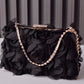 Tulle Rose Clutch Purse Handbag with Rhinestone Chain