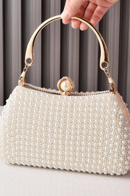 Pearl Beaded Clutch Purse Handbag with Pearl Clasp