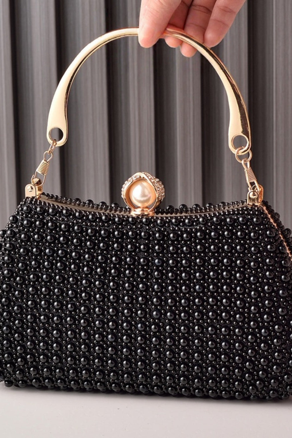 Pearl Beaded Clutch Purse Handbag with Pearl Clasp