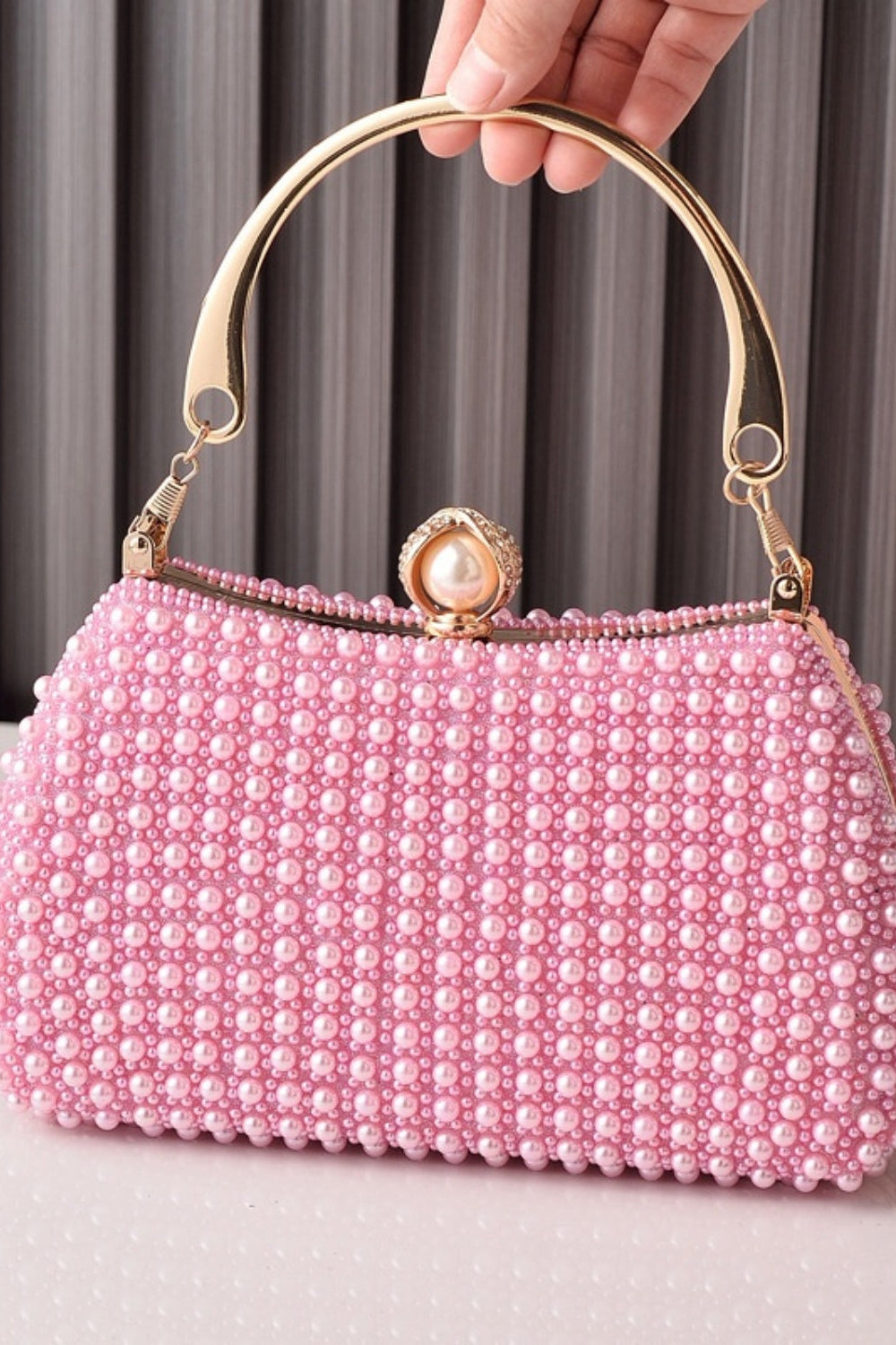 Pearl Beaded Clutch Purse Handbag with Pearl Clasp