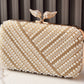 Pearl Beaded Rhinestone Clutch Purse Handbag with Wing Clasp