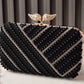 Pearl Beaded Rhinestone Clutch Purse Handbag with Wing Clasp