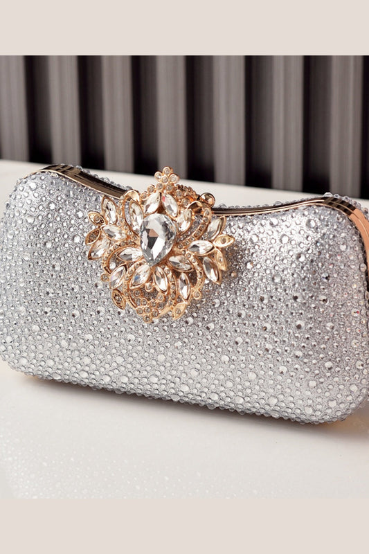 Sparkly Rhinestone Clutch Purse Handbag with Oversized Jewel Clasp