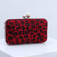 Leopard Print Faux Fur Clutch Purse Handbag with Pearl Clasp