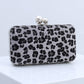 Leopard Print Faux Fur Clutch Purse Handbag with Pearl Clasp