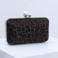Leopard Print Faux Fur Clutch Purse Handbag with Pearl Clasp