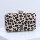 Leopard Print Faux Fur Clutch Purse Handbag with Pearl Clasp