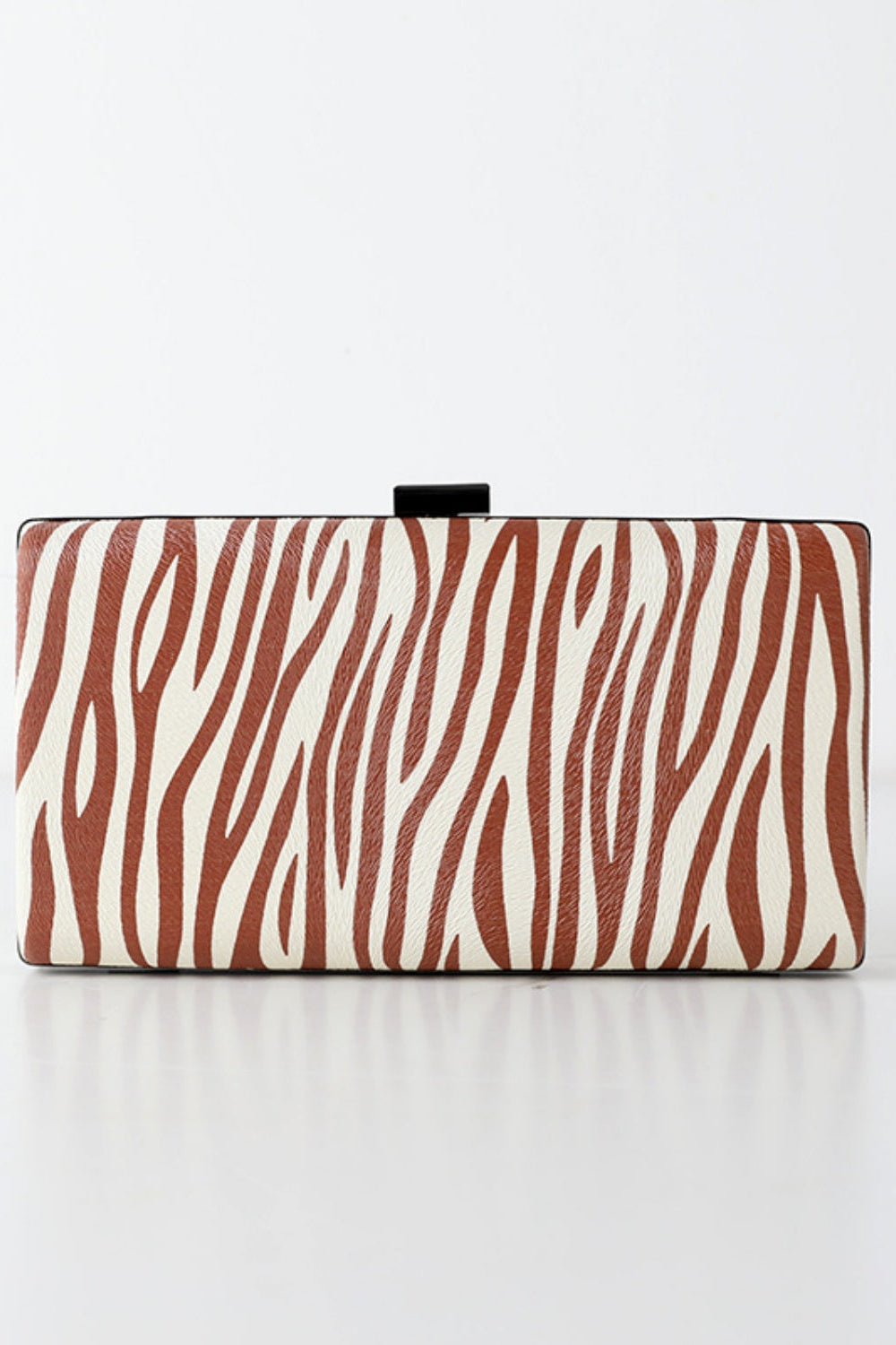 Zebra Print Faux Leather Clutch Purse Handbag with Metal Clasp