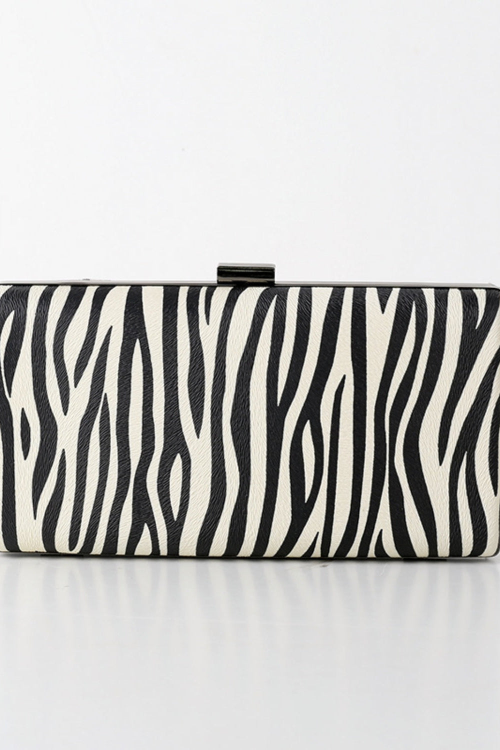 Zebra Print Faux Leather Clutch Purse Handbag with Metal Clasp