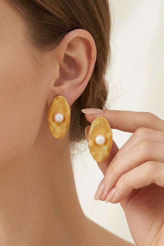 Textured Oval Pearl Stud Earrings