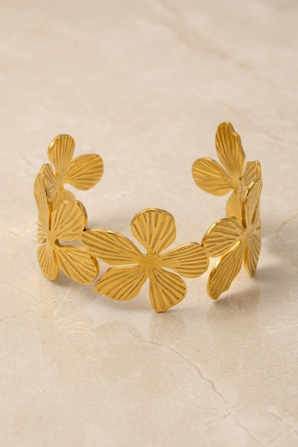 Gold Multi Flower Linked Cuff Bracelet
