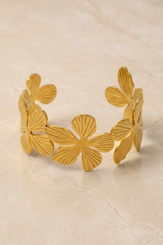 Gold Multi Flower Linked Cuff Bracelet