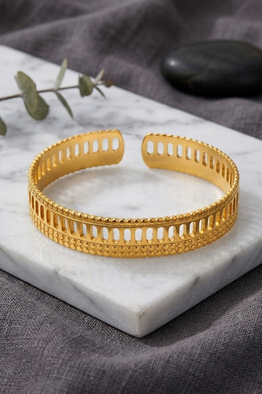 Gold Matte Beaded Open Cuff Bracelet