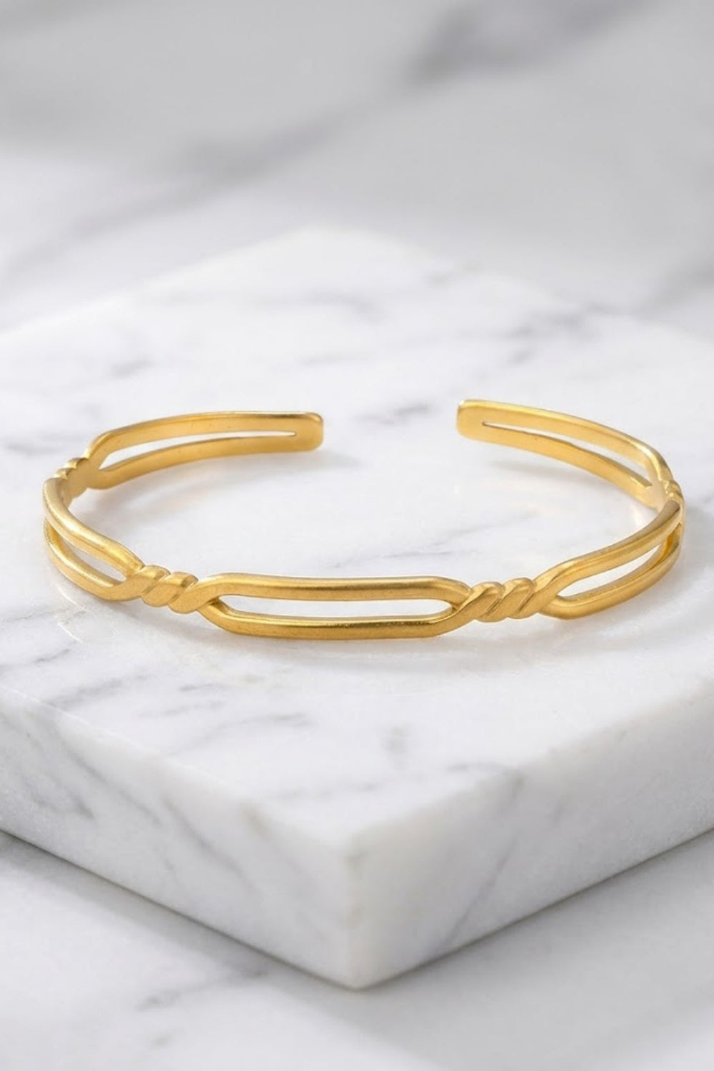 Gold Matte Double Band Twisted Knot Cutout Open Cuff Bracelet
