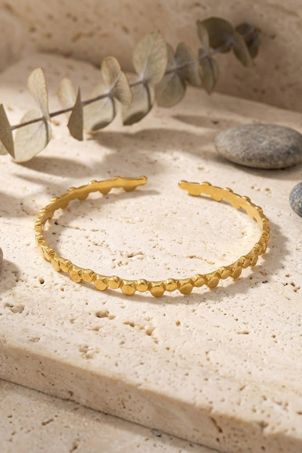 Gold Matte Flat Disc Dot Open Cuff Bracelet