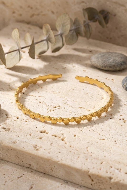 Gold Matte Flat Disc Dot Open Cuff Bracelet