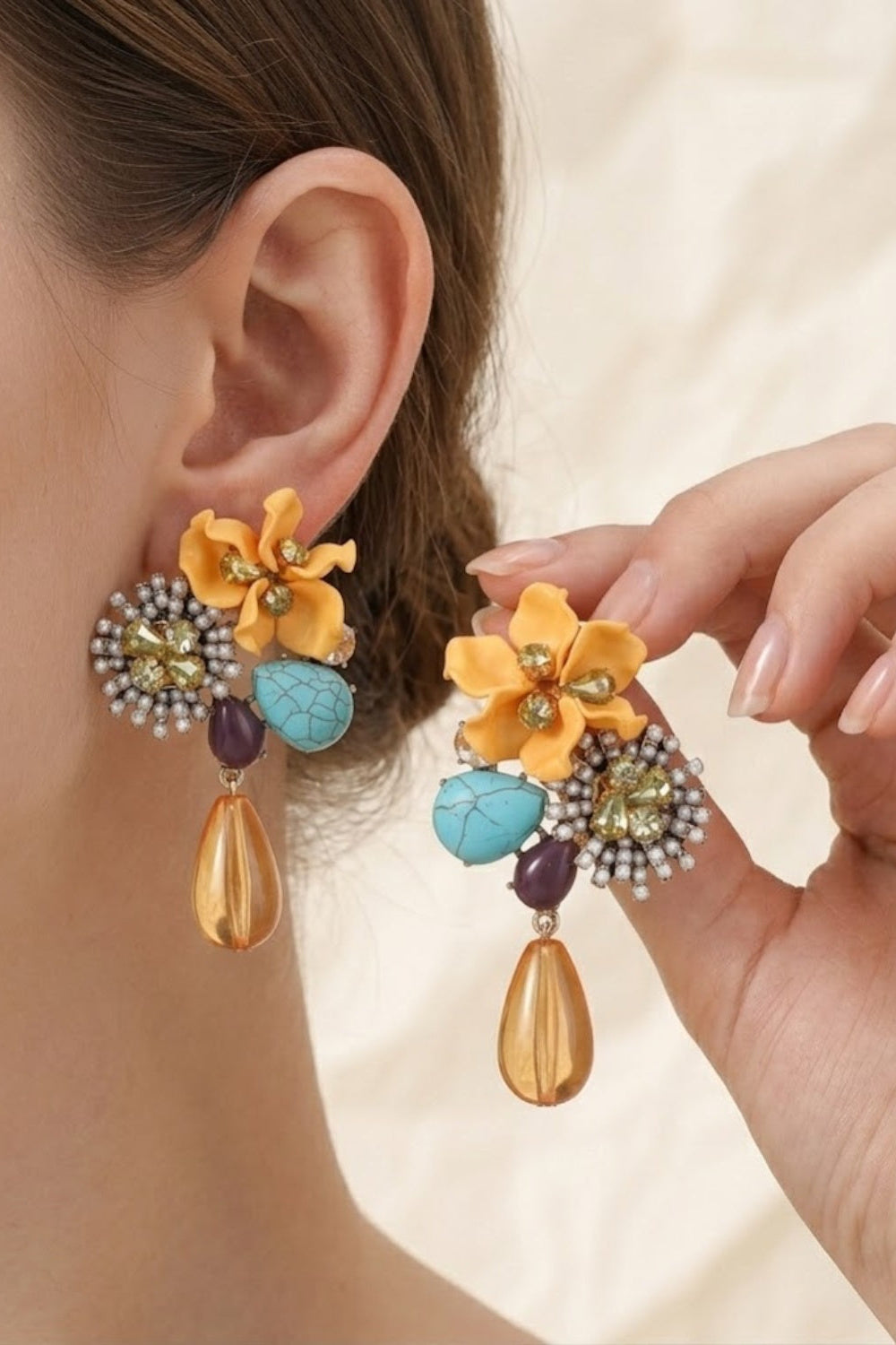 Bohemian Mixed Media Floral Drop Earrings