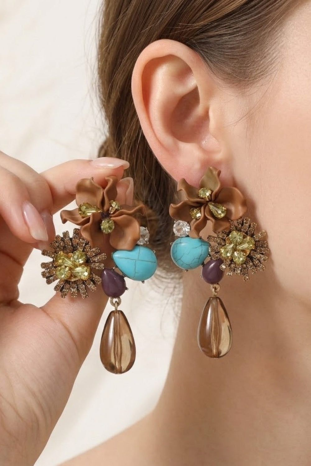 Bohemian Mixed Media Floral Drop Earrings