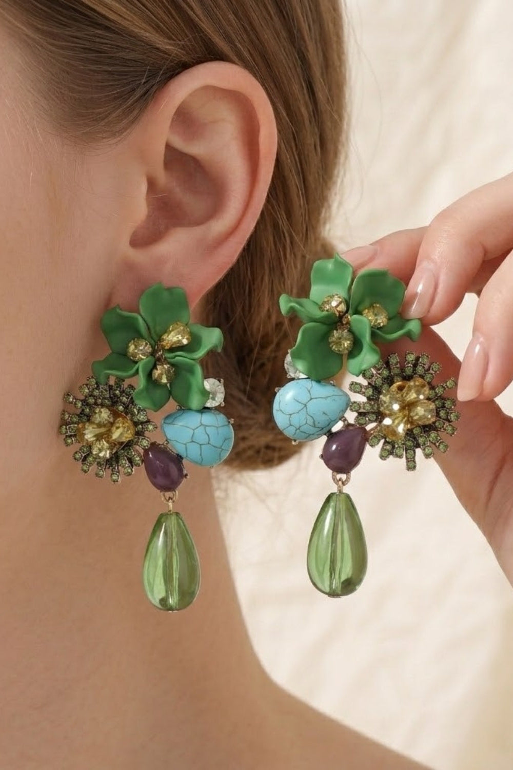 Bohemian Mixed Media Floral Drop Earrings