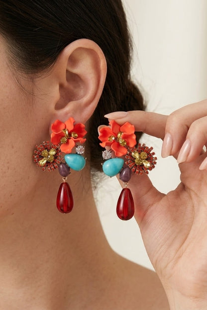 Bohemian Mixed Media Floral Drop Earrings