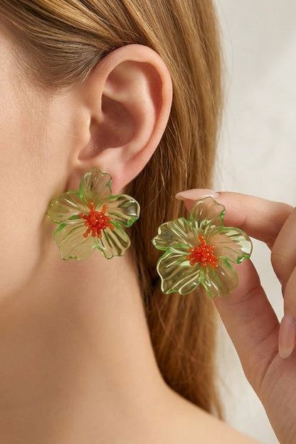 Translucent Sculpted Floral Stud Earrings